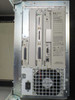HP 9000 E35 A2530A rear panel — showing SCSI connectors, Ethernet RJ-45 port, expansion slots, power inlet, cooling fans, and HP product label with serial and model information