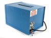 Johnson Matthey HP-100 Hydrogen Purifier right side and rear — blue enclosure with carry handle, DANGER warning label, FEED and PURE gas compression fittings, and power cable