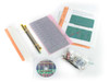 Ithaca Intersystems 16/64 EPROM Board Kit contents laid out — PCB in anti-static sleeve, component bag, CD-ROM disc, reference sheets, and conversion chart