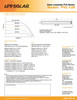 Uni-Solar PVL-128 data sheet reverse showing full electrical specifications, IV curves, temperature coefficients, and dimensional drawing