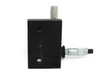 Newport 900 Spatial Filter — front flat view showing black anodized body with breadboard mounting holes, magnetic pinhole mount port, and single horizontal micrometer spindle at right