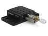 Newport 460P-X modular ball bearing linear stage — front-right three-quarter view showing Newport 460P Series label, tapped top plate, and micrometer actuator