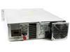 CPI VZC-6964A4 400W C-Band CMPA – rear panel showing D-sub connectors, RF ports, heatsink fins, large cooling fan, and IEC power inlet