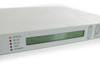 Paradise Datacom P300 front panel close-up — LCD display reading unit prompt and STATUS, RX OK, TX OK, TEST, STANDBY LED indicators