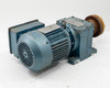 SEW-EURODRIVE R27DT71D4TH – rear three-quarter view showing motor cooling fan guard and gearbox body with paint chips