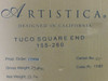 Artistica original box label showing brand name, Tuco Square End model name, part number 155-260, and carton specs