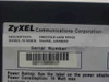 ZyXEL P642ME label close-up showing model number P642ME AM408300, Prestige 642M PPPoE description, and 10W power consumption