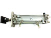 SMC CDBA2F80-250 pneumatic cylinder – left side view showing label on barrel, end lock mechanism, floating joint, and front flange mount