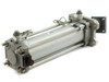 SMC CDBA2F80-250 pneumatic cylinder – right rear three-quarter view showing auto switch wiring, port fittings, and front flange bracket