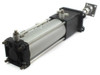SMC CDNAFN100-250 pneumatic cylinder rear-right view showing stainless barrel, port fittings, and front flange plate