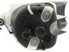 Vision Engineering Mantis microscope — front face of head with objectives removed, showing internal optics, lens ports, and ventilation grille