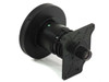 3IN-FE3 fisheye projector lens — rear three-quarter view showing small rear projection aperture and mounting plate
