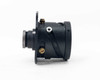LCD projector lens assembly – right side profile view showing focal adjustment mechanism and brass set screw detail