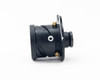 LCD projector lens with focal adjustment – left side profile view showing adjustment arm, locking screw, and black metal housing