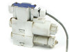 Yuken DSG-01-2B2-D24-60 directional valve assembly — right-side view showing Yuken label on solenoid top cap and wiring harness