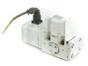 Moog J661B173A hydraulic servo valve – left-side and top view showing white body, angled circular military connector, and surface corrosion