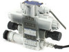 Yuken DSG-01-3C40-D24-50398 solenoid directional valve assembled with MSW-01-X-50 and MRP-01-C-3004 modular valves – front three-quarter view showing full stack