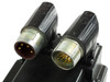 Allen-Bradley servo motor SpeedTEC DIN connectors — close-up showing power connector (5-pin) and feedback connector (multi-pin) faces