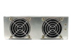 Mean Well RSP-3000-48 fan end view — dual 80mm cooling fans with wire guards, clean condition