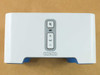 Sonos ZP80 ZonePlayer front view showing mute button, status LED, and volume up/down controls with blue rubber feet visible