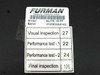 Furman ELITE-15 PF bottom label showing model ELITE-15 PF, serial number, and inspection/performance test record sticker