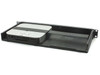 Savant SVR-4500-00 server seated in RCK-3000-02 rack shelf — angled rear-left view showing rear port area of the server unit