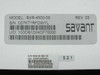 Savant SVR-4500-00 model label close-up showing Model SVR-4500-00, Rev 03, serial number, UID, and firmware version 5.2.1
