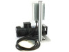 Leeson DC motor and Seepex pump on aluminum base plate showing rear/side angle with aluminum vertical post, heat sink fins, and coiled black power cable