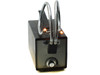 Cambridge Instruments 1177 dual gooseneck fiber optic microscope illuminator — front three-quarter view with both gooseneck arms lit and rotary intensity knob visible