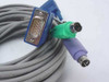Compaq 147095-001 KVM cable CPU-end connectors closeup showing blue VGA HD15 male, green PS/2 keyboard, and purple PS/2 mouse mini-DIN plugs