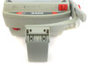 Apollo 3400 projector — close-up of front control panel showing Apollo 3400 nameplate, red on/off switches, focus arm socket, and transparency film roller/scroll stage attachment