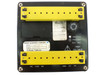 Signet Scientific P58540-1 Flometer rear panel close-up showing NC/COM/NO relay terminals, GND and AC terminals, fuse SLO-BLO notation, and manufacturer label with serial number