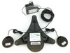 Polycom SoundStation EX bottom view showing label, serial number barcode, and external microphone connections