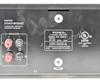 Integra ADM-2.1 rear panel close-up showing speaker binding posts, rating label (AC 120V 60Hz 2.5A), UL listing, and Onkyo/Malaysia manufacture info