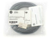 Allen-Bradley 2090-SCVP20-0 fiber optic cable in sealed bag — label showing Cat No., Series E, date 01/11/12, Made in USA