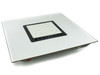Tate CCN1250 ConCore 1250 raised access floor tile with outlet box lid closed, top view showing white tile surface and black gasket frame