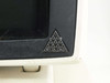 Delta Data Systems logo badge on CRT monitor bezel — close-up triangle logo detail