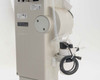 Buchi R-215 Rotavapor rear/right view showing condenser arm, tubing, and rear column label with CE marking