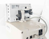 Buchi R-215 and V-850 rear connection detail showing USB Type-B port, RJ ports, IEC AC inlets, and tubing connections