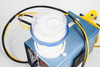 EM Technologies R2S-C.001 — close-up top view of impaction-type sampler head with clear acrylic dome lid and blue mounting collar seated on top of the unit