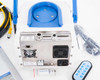 EMTEK V100 bottom/rear panel showing Ethernet RJ-45 port, two circular sensor connectors, cooling fan, CE mark, IEC power inlet, and power switch