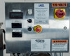 ASI control panel label — 120 Volts, model IM001001114BA1MBDP-12M, serial 51318-R33191, 100L capacity, motor power 120/1/60, operating temp -5°C to 50°C, ASME Jacket 75 PSIG, UL listed