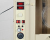 Grumbach incubator control panel close-up showing dual red LED displays reading temperature in °C and humidity in %, with control knob below