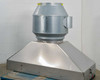 Fantech FKD 16XL mixed flow inline duct fan mounted on galvanized steel filter hood – three-quarter front-left view