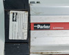 Parker Origa OSP-P50 label closeup showing model number OSPP501000002000000000003, serial number, and 8 bar max pressure rating