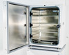 Interior chamber of Galaxy 170R — stainless steel chamber with three perforated wire shelves and water pan