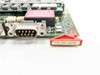 Netstal HCU2 110.241.0279 board – closeup of part number tag on red ejector handle and DB9 connector area with TRACO module