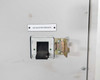 Transfer switch front panel close-up showing UPS Rectifier Breaker with toggle switch and locking hasp