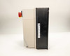 Lenze AC Tech ESV552N04TMC right side profile — black heatsink fin assembly and cream enclosure side panel with certification label strip visible