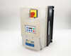 Lenze AC Tech ESV552N04TMC SMVector frequency inverter drive — right-front three-quarter view showing enclosure, rotary disconnect switch, and front operator panel